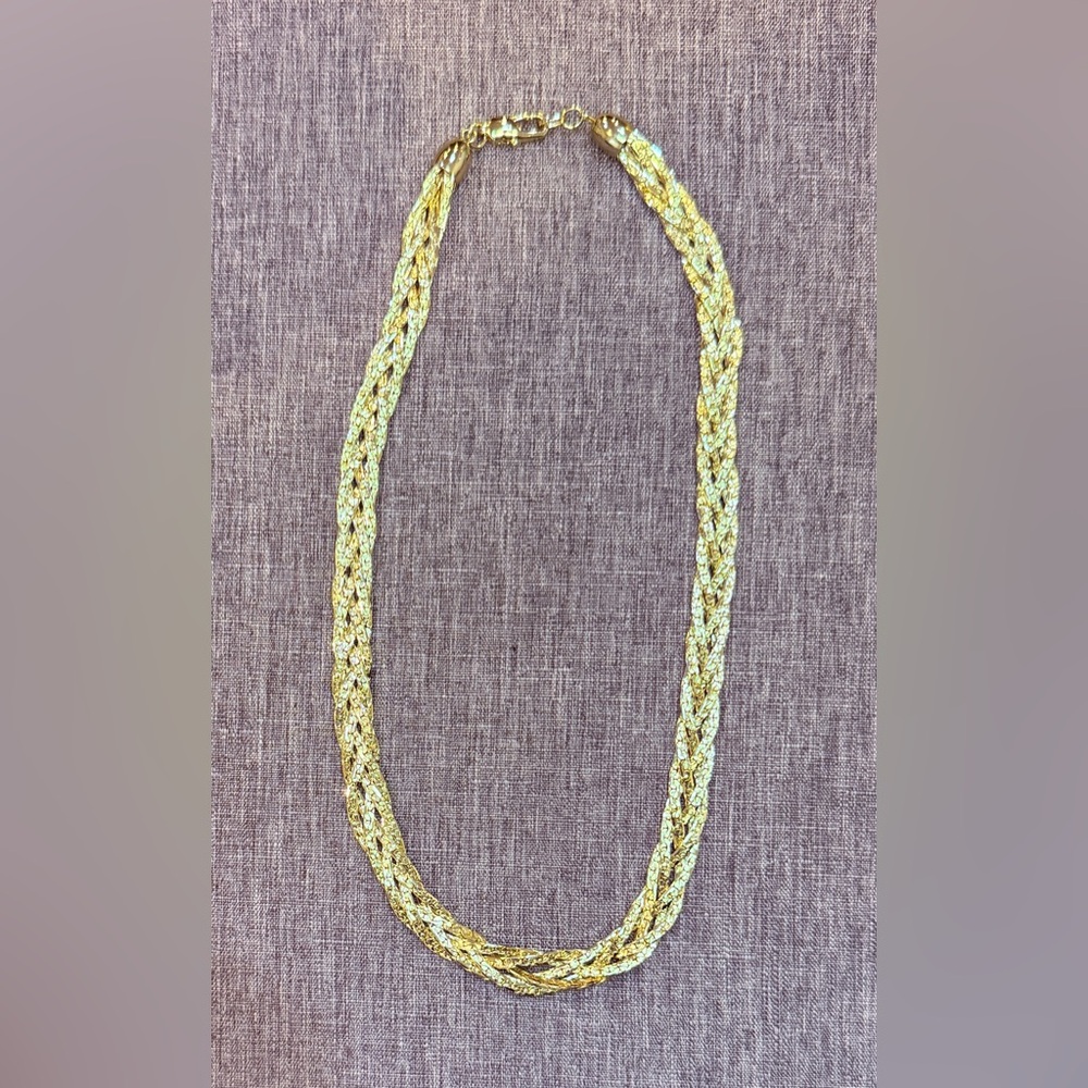 Vintage BRAIDED GOLD TONE CHAIN Necklace 17" Quality